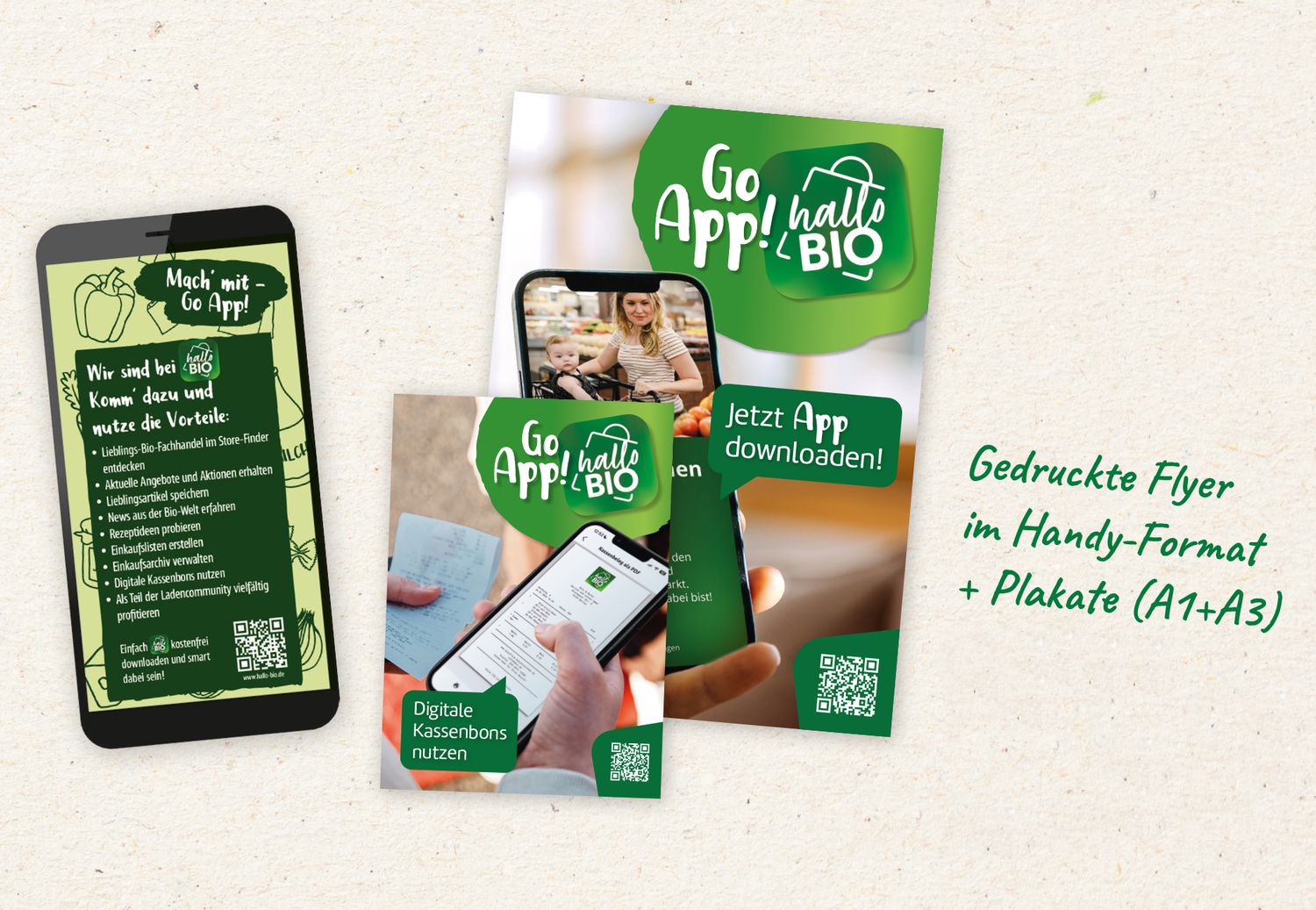 Flyer + Plakate für Bioläden zur halloBIO-App